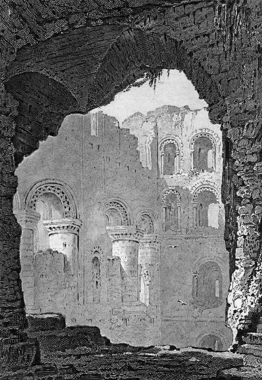 Interior da torre de menagem do Castelo de Rochester, Kent, gravada por William Woolnoth de Henry Gastineau