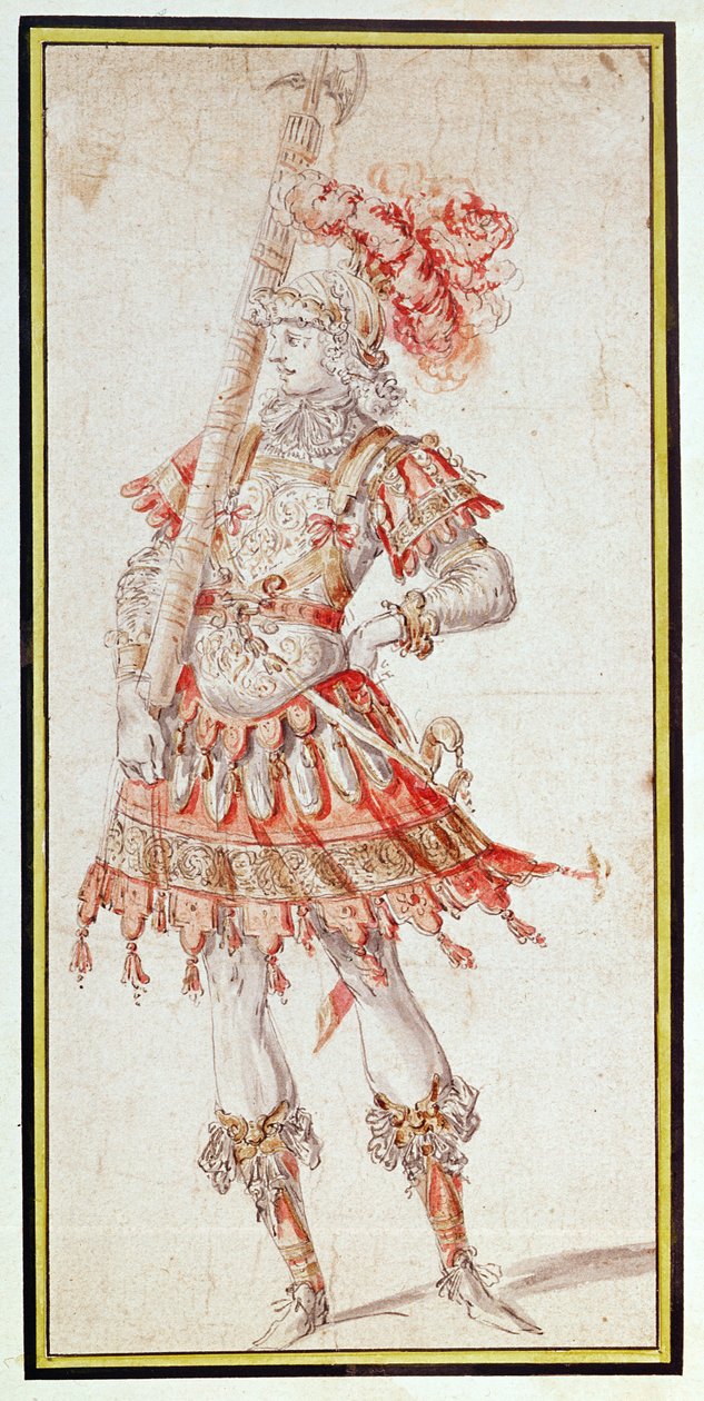 Figurino para Carrossel, c.1662 (caneta, tinta e wc no papel) de Henry Gissey