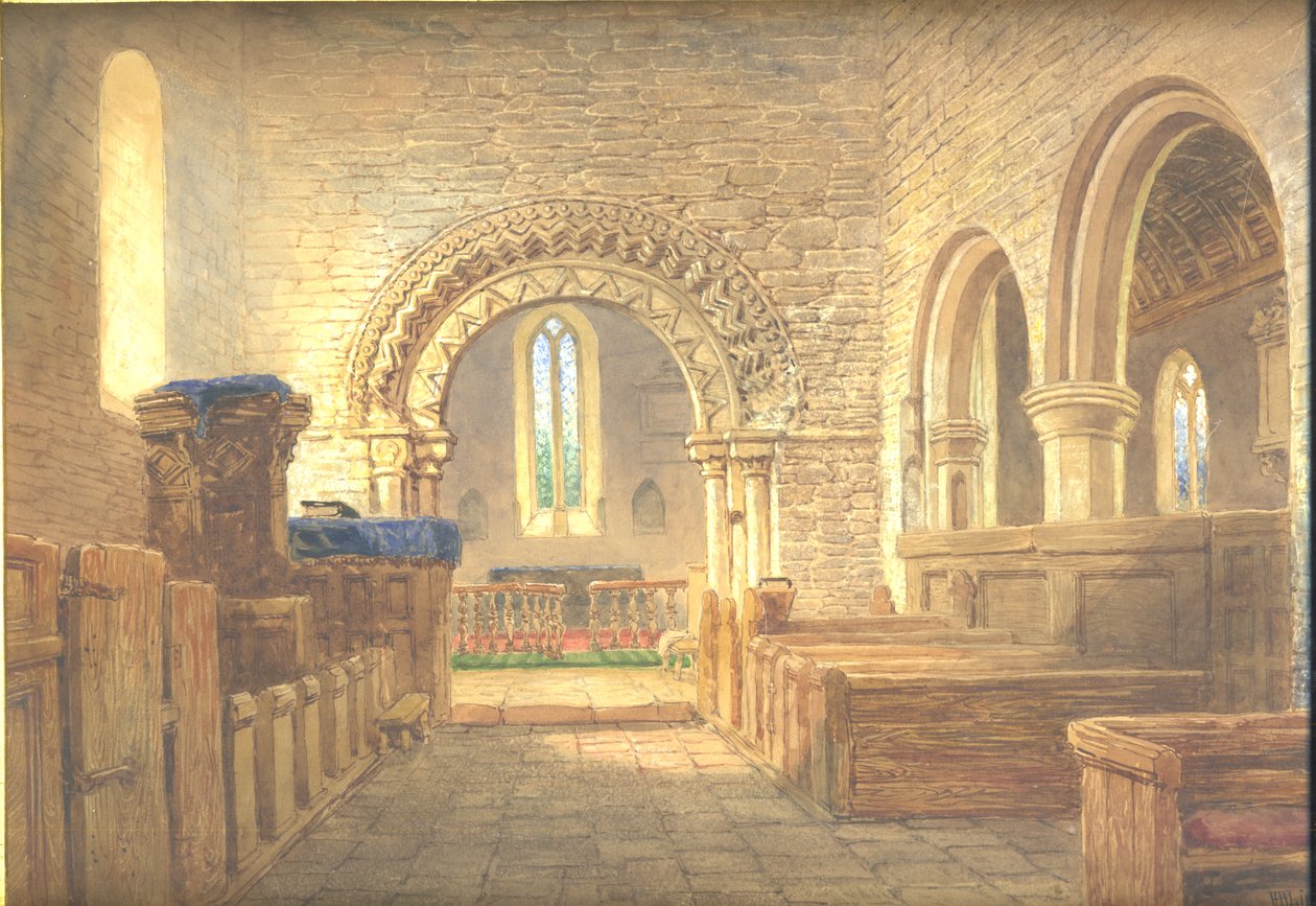 Dentro da nave da igreja de St. Martin, Holt, Worcestershire, olhando para o leste para a capela-mor. de Henry Harris Lines