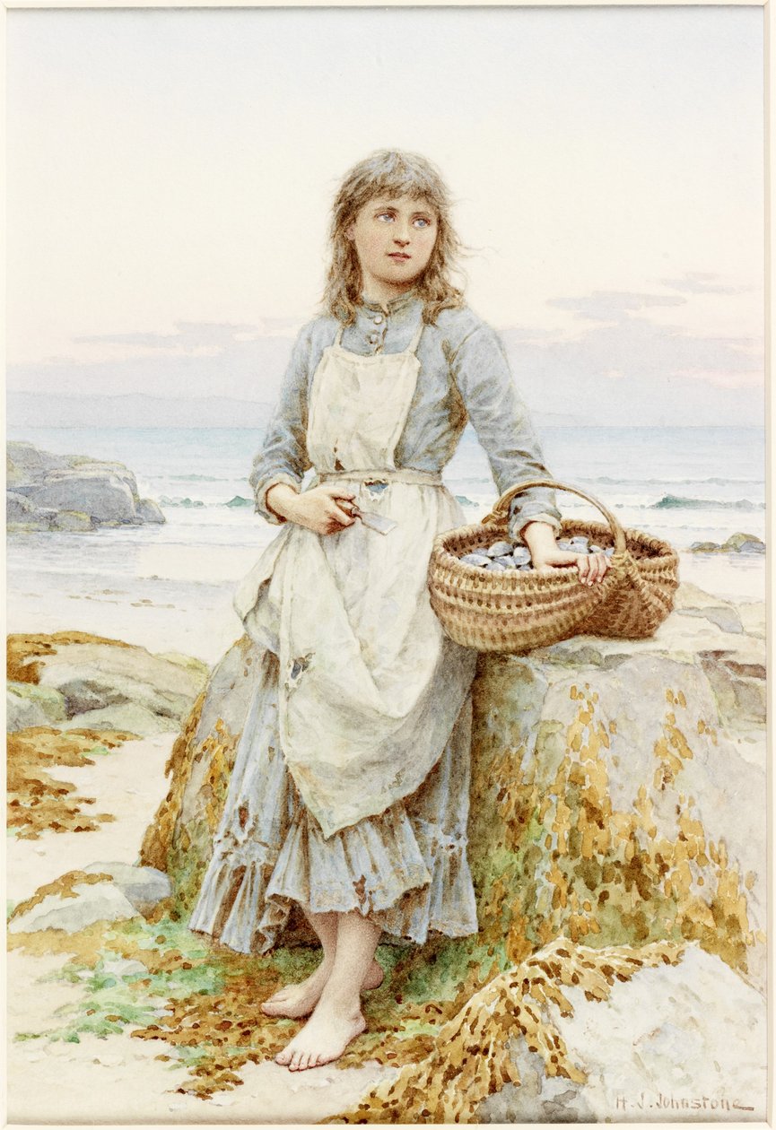 The Mussel Gatherer (aquarela sobre papel) de Henry James Johnstone