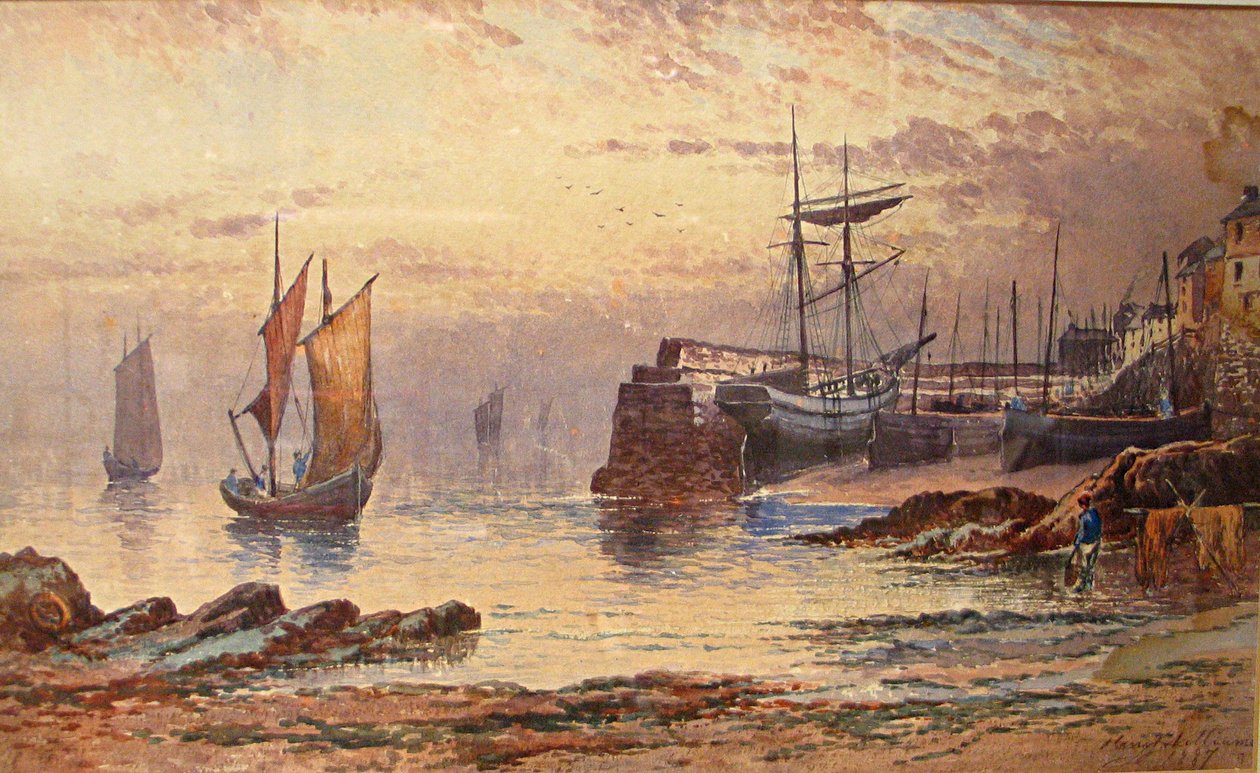Old Quay, Newlyn, 1887 (wc no papel) de Henry John Williams