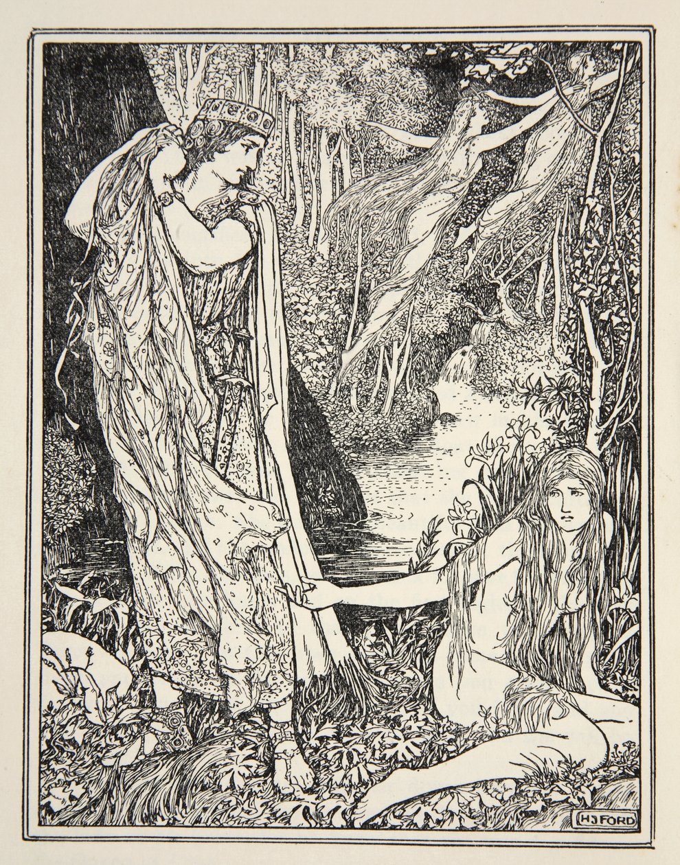 O Rei Athamas rouba as roupas de Nephele para que ela não possa flutuar com sua irmã, de &39;Tales of the Greek Seas&39; por Andrew Lang, 1926 (tinta no papel) de Henry Justice Ford