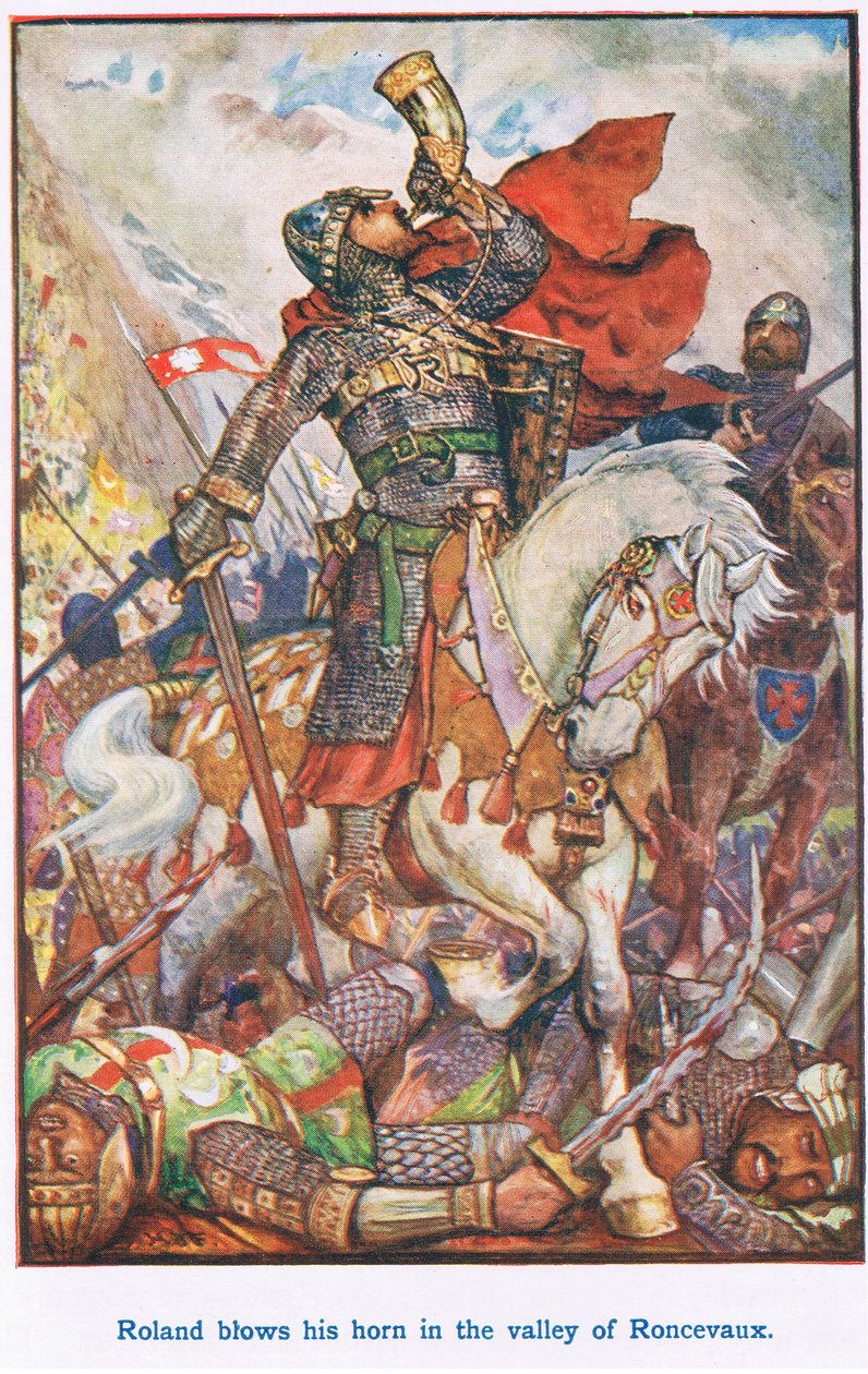 Roland sopra seu chifre no vale de Roncevaux de Henry Justice Ford