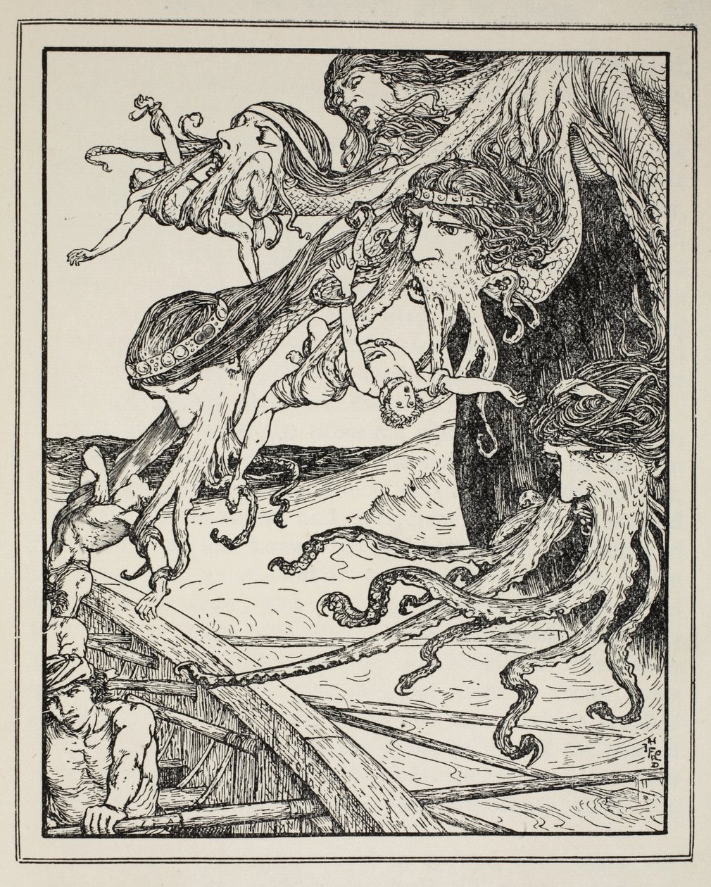 A aventura com Scylla, de "Contos dos mares gregos" por Andrew Lang, 1926 (tinta no papel) de Henry Justice Ford