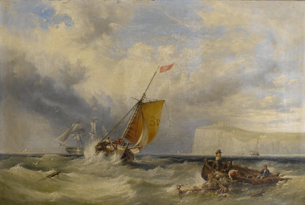 Cortador piloto no. 3 voltando para a costa, com um grande navio mercante a caminho da baía de Henry King Taylor