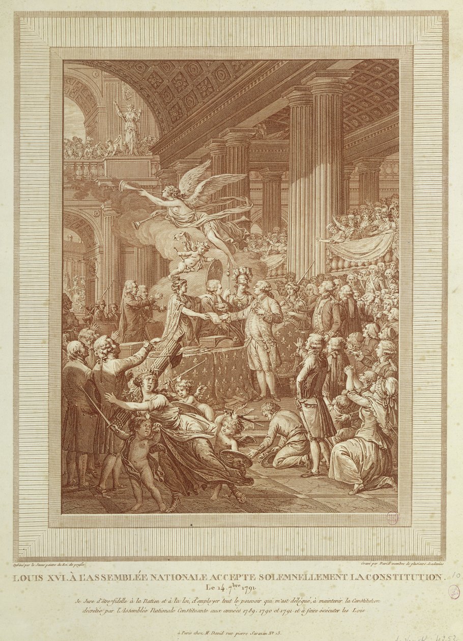 Luís XVI na Assembleia Nacional solenemente aceitando a Constituição de 14 de setembro de 1791 de Henry Le Jeune