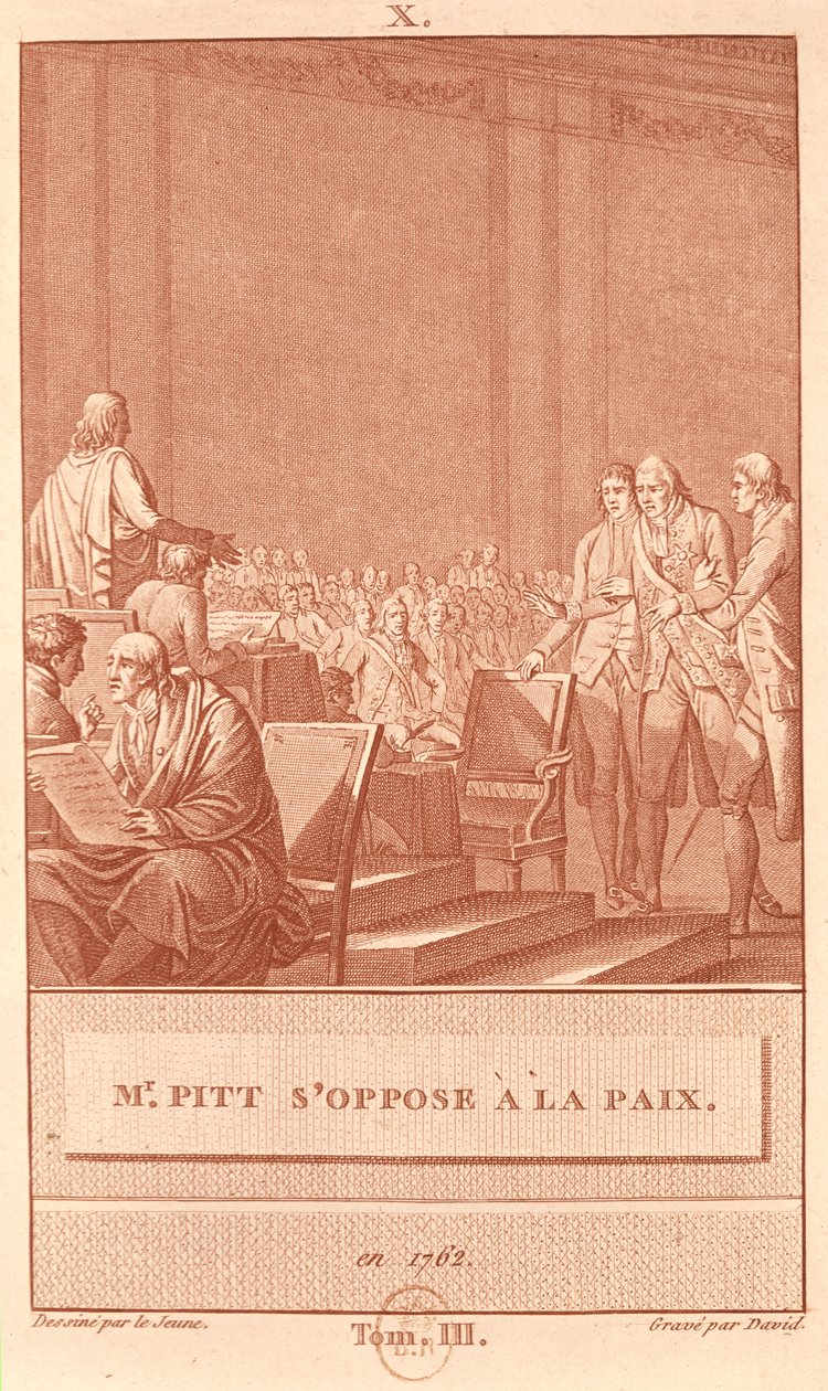 William Pitt, o Velho (1708-78), opondo-se à paz de 1762, gravado por David de Henry Le Jeune