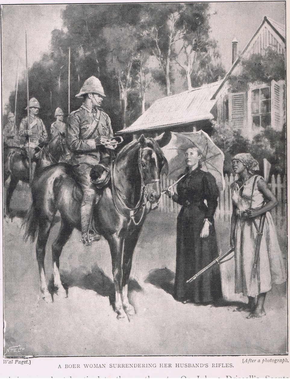 Uma mulher bôer entregando os rifles do marido de Henry Marriott Paget