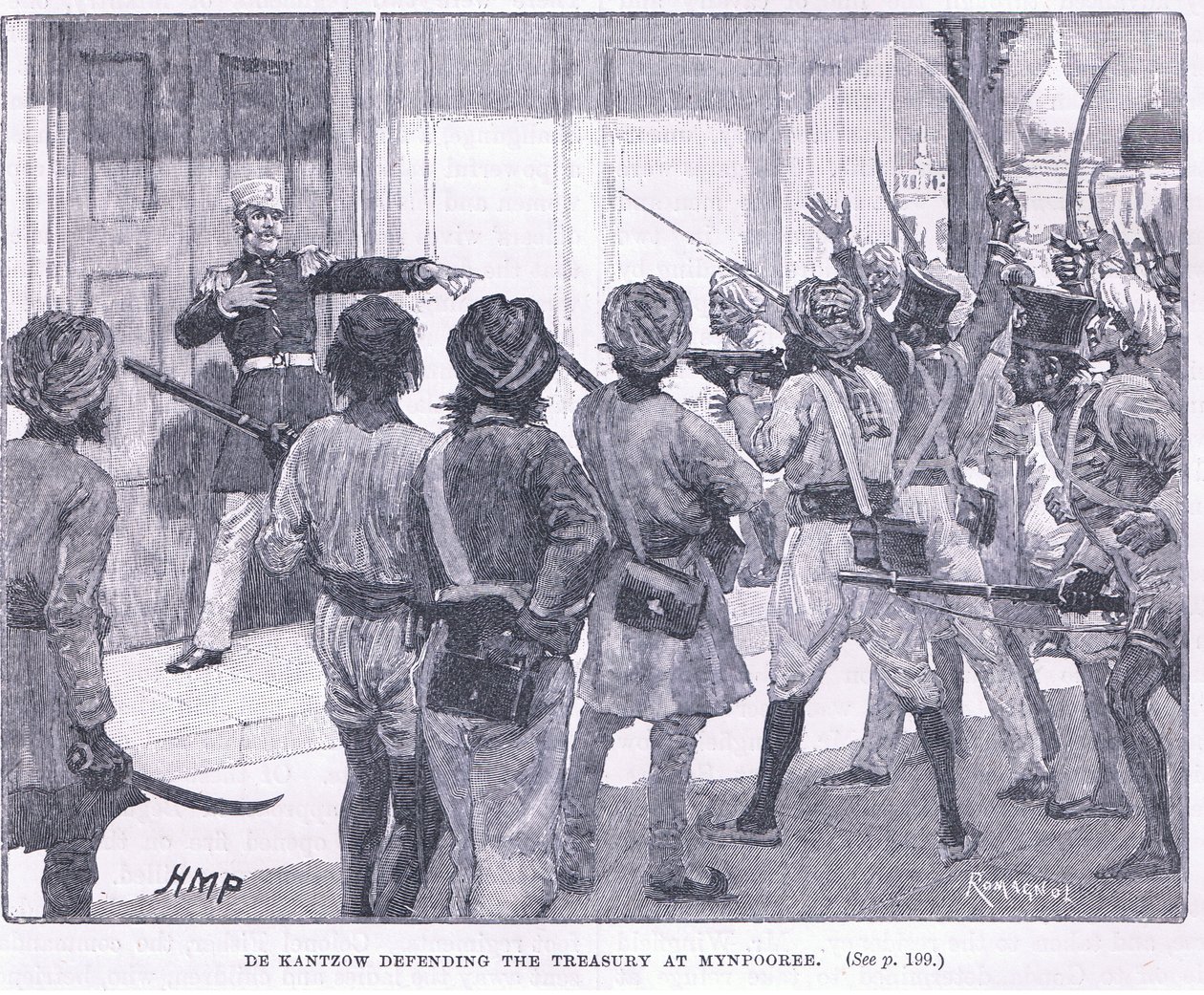 De Kantzow defendendo o tesouro em Mynpooree 1857 AD de Henry Marriott Paget