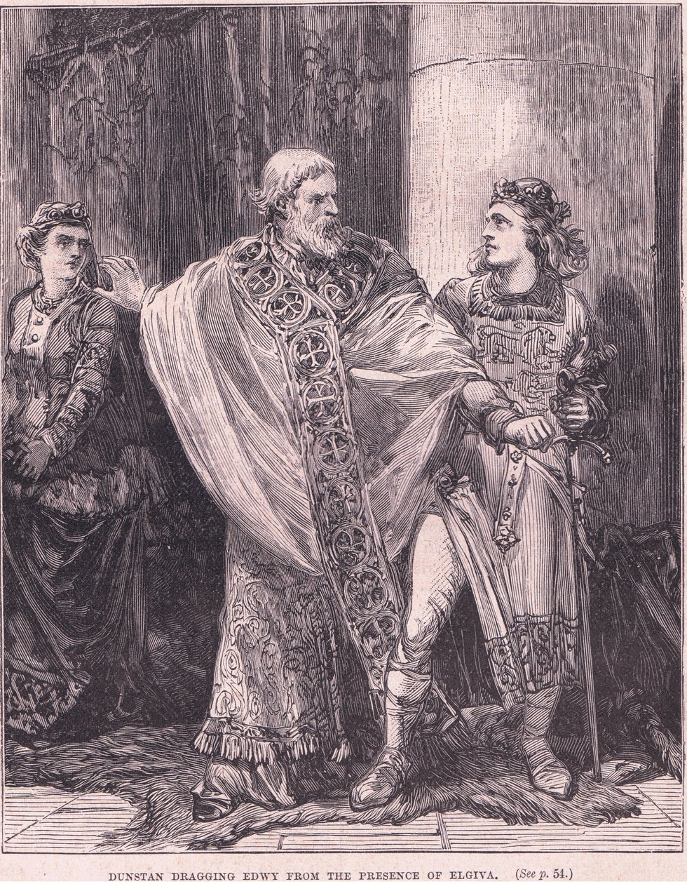 Dunstan arrastando Edwy da presença de Elgiva de Henry Marriott Paget