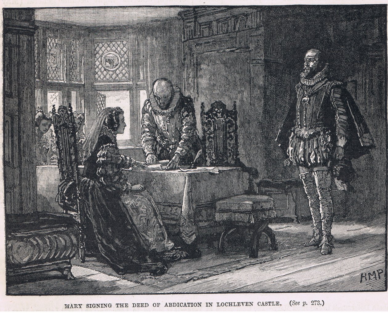 Mary, assinando a escritura de abdicação em Lochleven Castle 1568 de Henry Marriott Paget