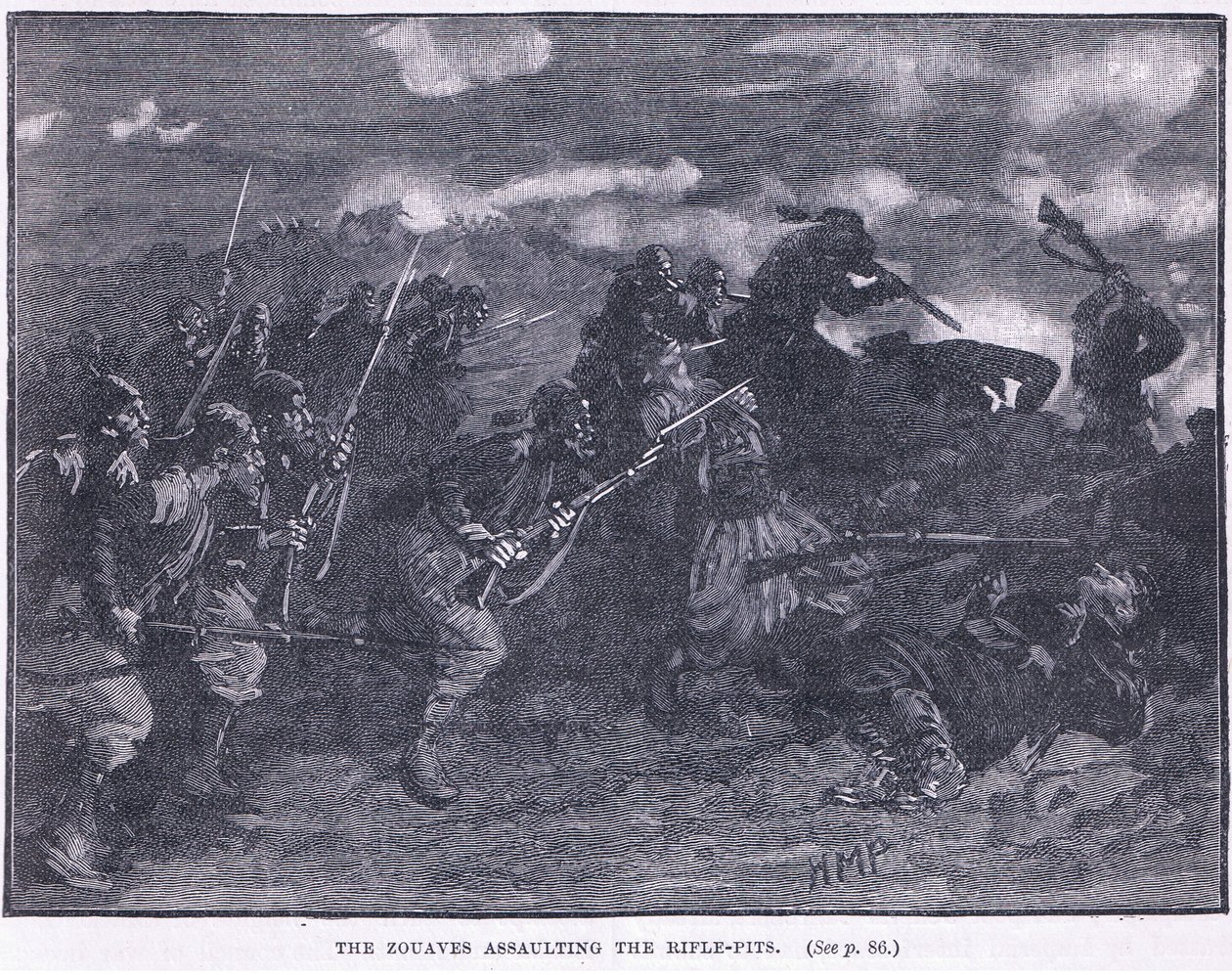 Os Zouves assaltando um poço de rifle 1855 AD de Henry Marriott Paget
