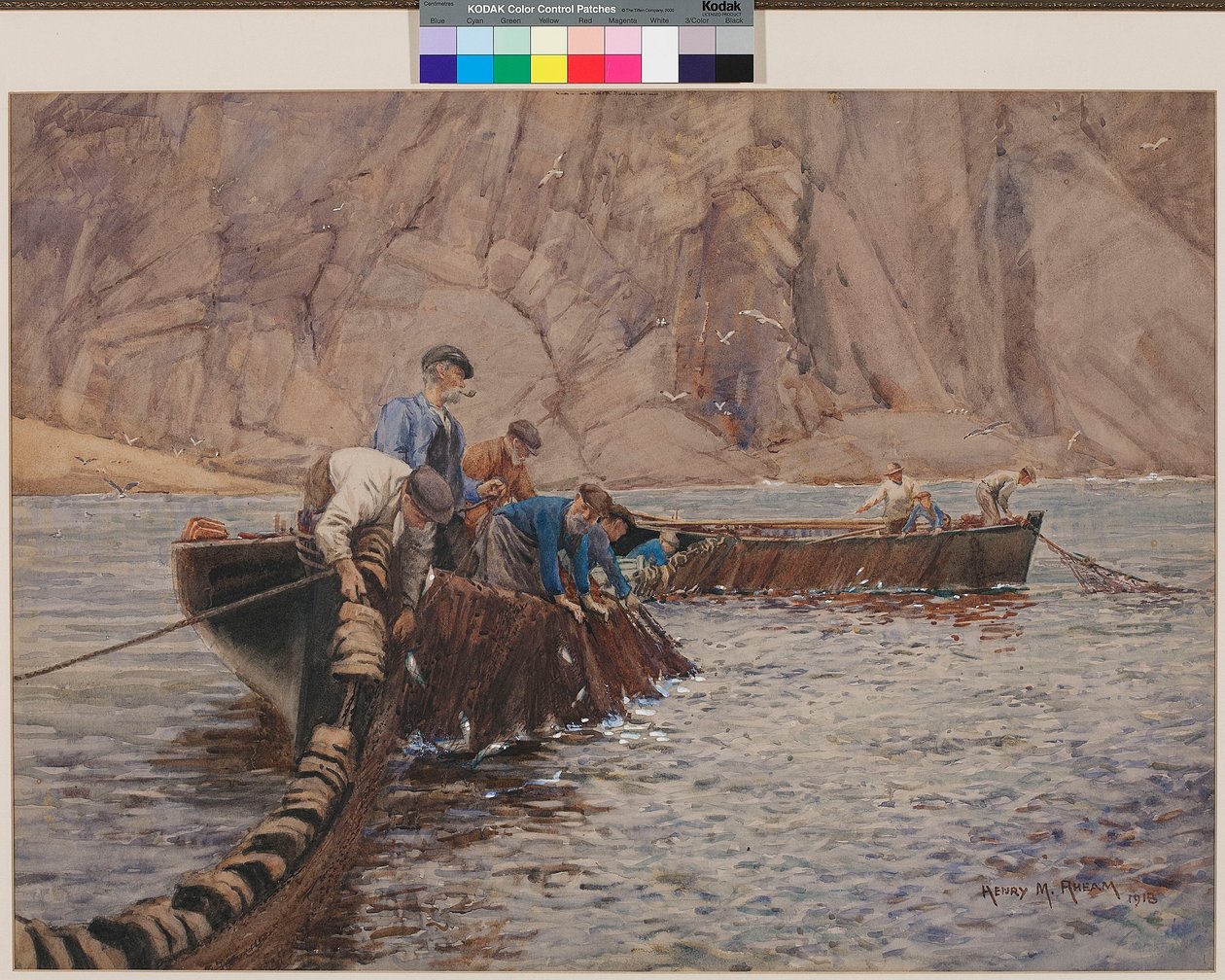 Pesca de Seine, 1913 (wc no papel) de Henry Meynell Rheam