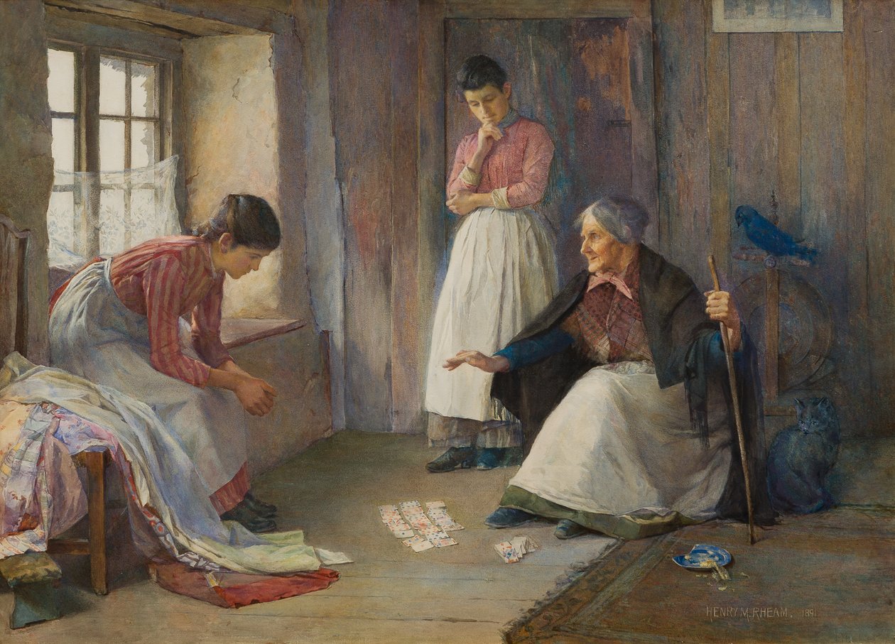The Fortune Teller, 1891 (wc no papel) de Henry Meynell Rheam