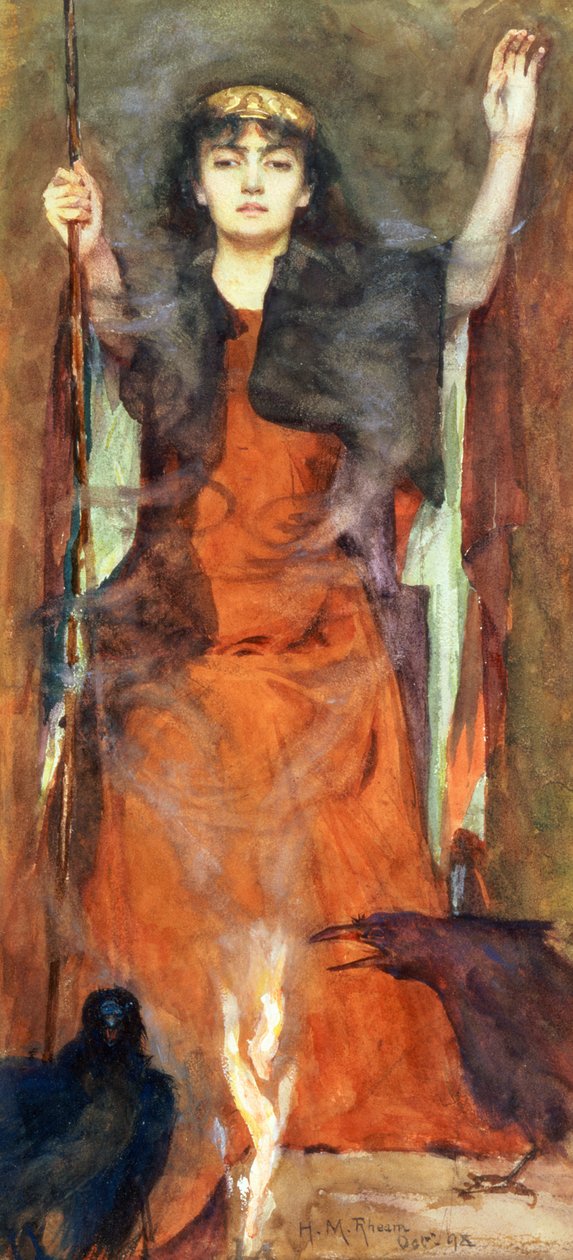 The Sorceress, 1898 (wc e guache no papel) de Henry Meynell Rheam