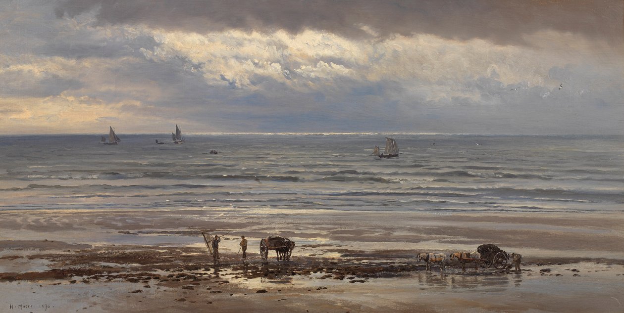 Coletores de algas - uma manhã cinzenta, 1874 de Henry Moore