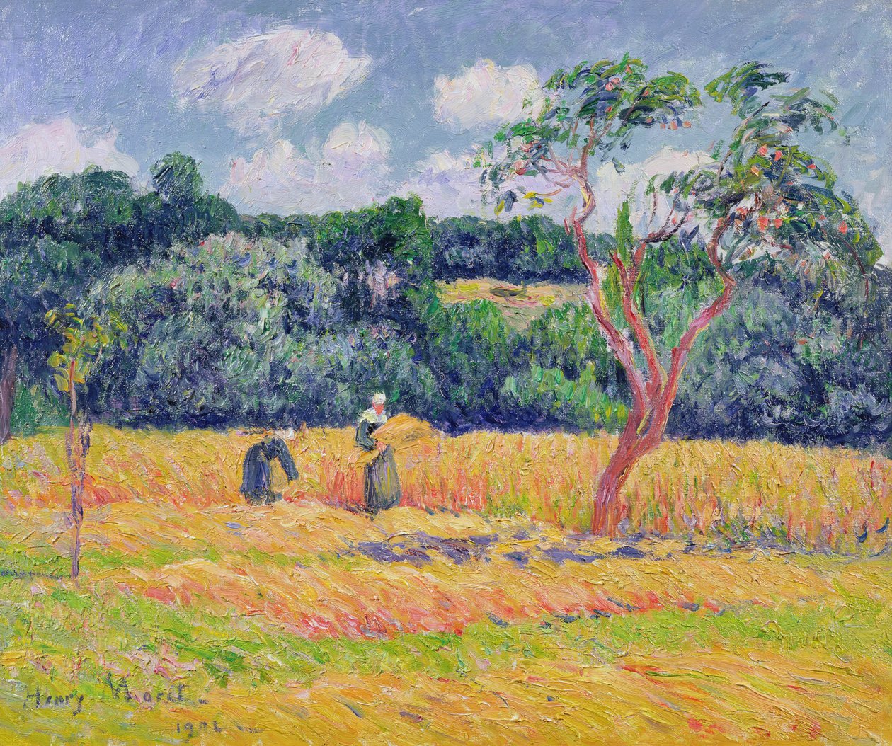 Figuras colhendo um campo de trigo de Henry Moret