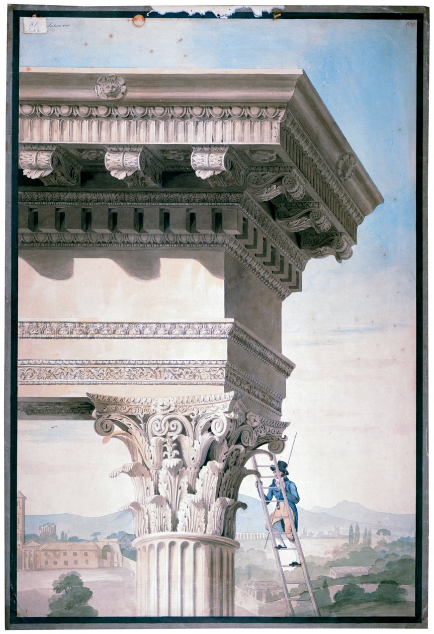 Aluno medindo o Templo de Castor e Pollux em Roma, 1819 (wc no papel) de Henry Parke
