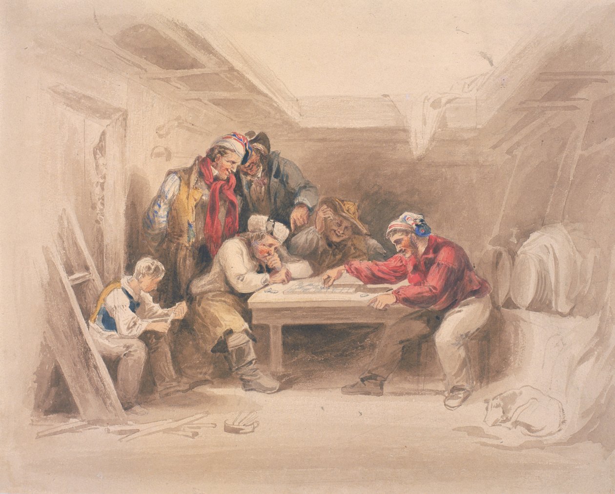 Contrabandistas Jogando Damas (bc, lápis e wc no papel) de Henry Perlee Parker