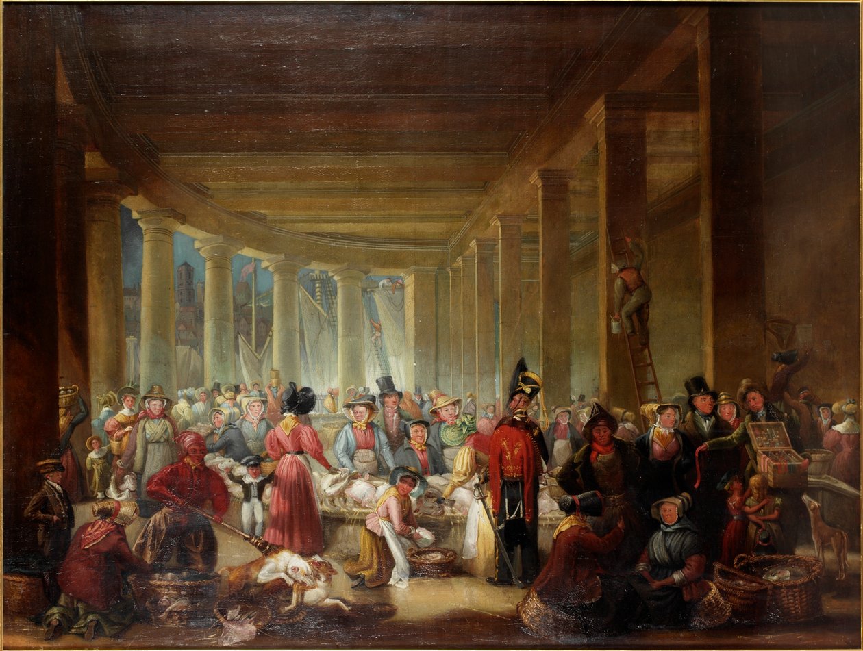 O mercado de peixe velho, Sandhill, Newcastle upon Tyne, c.1826-30 de Henry Perlee Parker