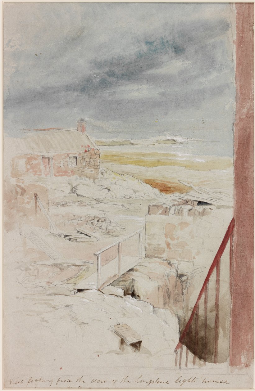 Vista do Farol de Longstone, 1838 (bc, lápis e wc no papel) de Henry Perlee Parker