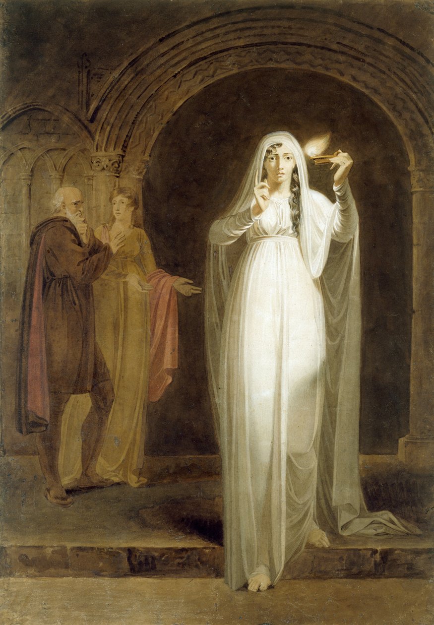 A Cena do Sonambulismo, Ato V, Cena I, de &39;Macbeth&39;, de William Shakespeare (1564-1616) (grafite, wc e lavagem no papel) de Henry Pierce Bone