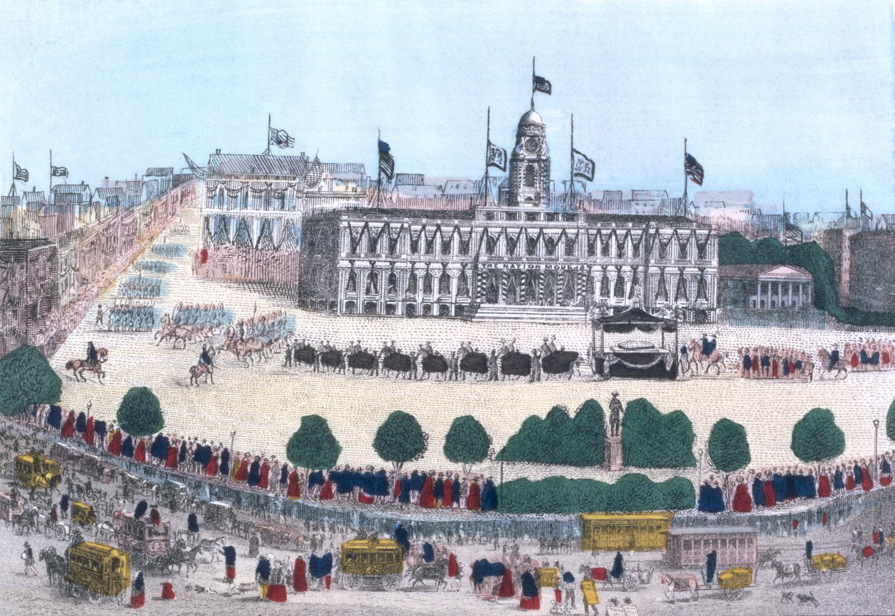 Procissão fúnebre em memória do Presidente Abraham Lincoln, pub. de Charles Magnus, 1865 de Henry R. Robinson