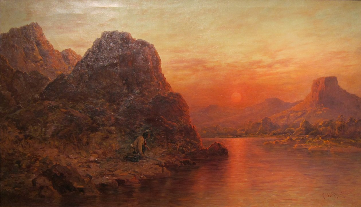 Caçador indiano ao pôr do sol de Henry Raschen