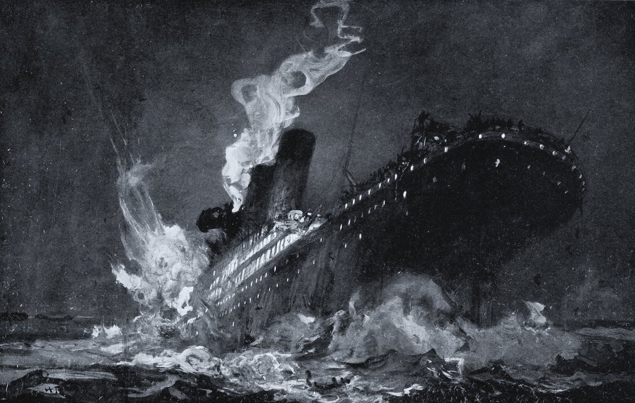 RMS Titanic da White Star Line afundando depois de atingir um iceberg no Atlântico Norte de Henry Reuterdahl