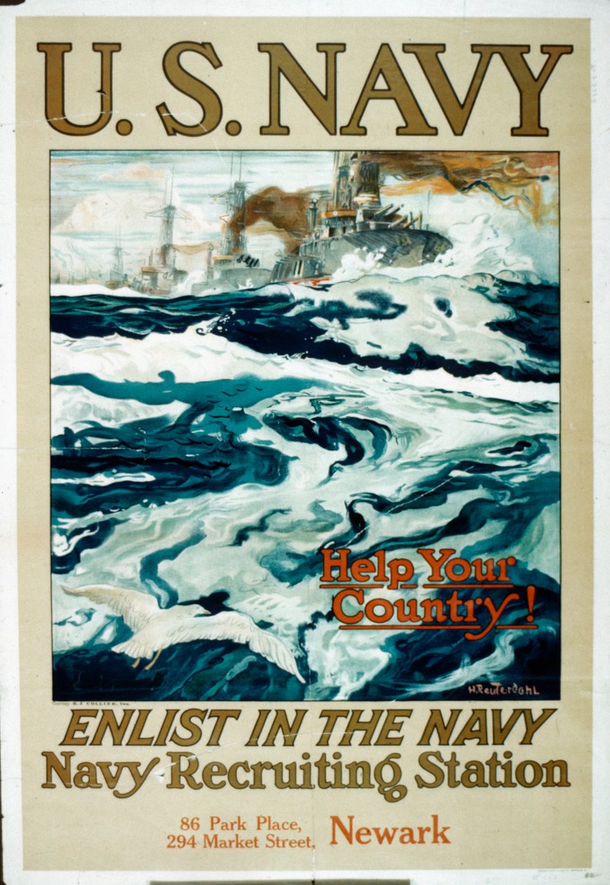 Cartaz de recrutamento da Marinha dos EUA WWI de Henry Reuterdahl