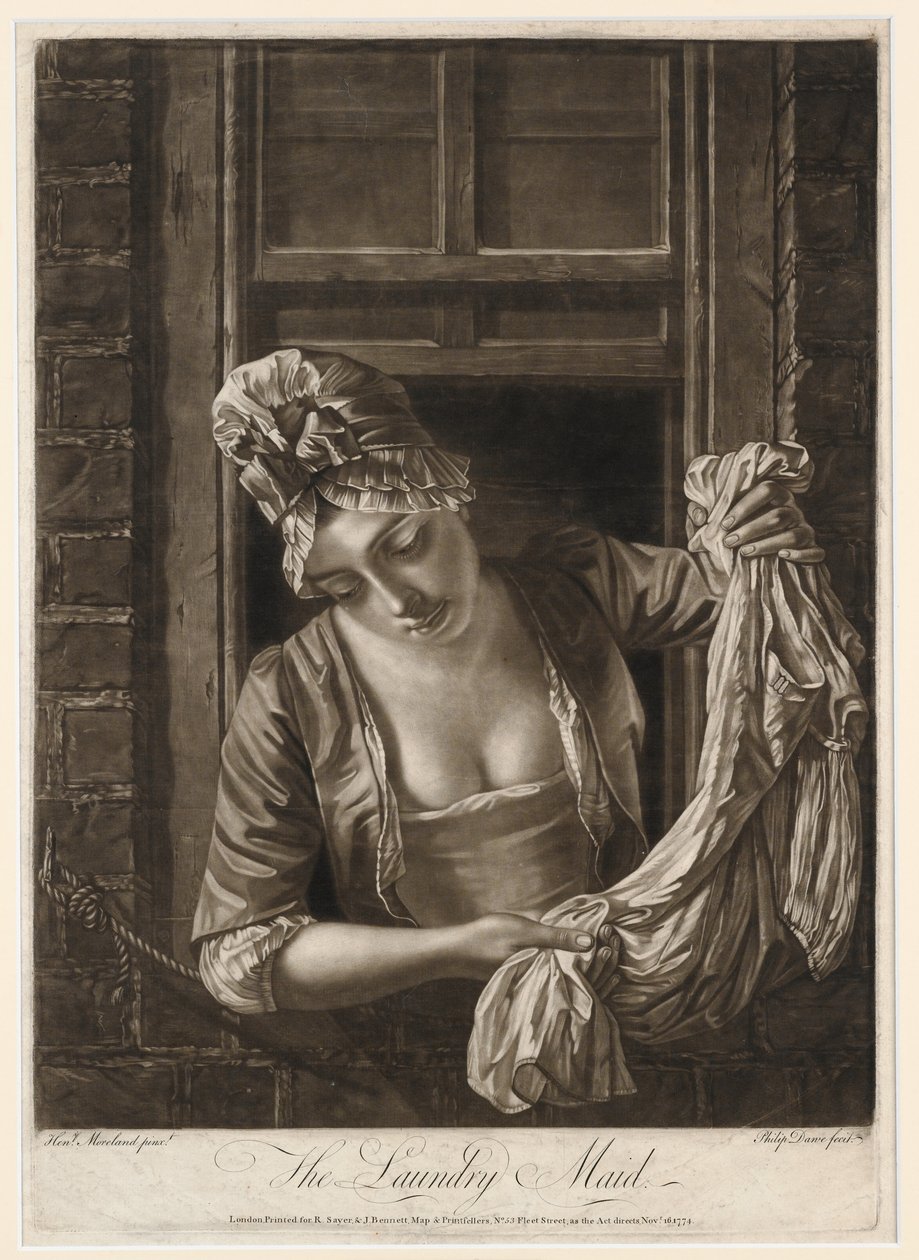 The Laundry Maid, estampa feita por Philip Dawe, 1772 (mezzotint) de Henry Robert Morland