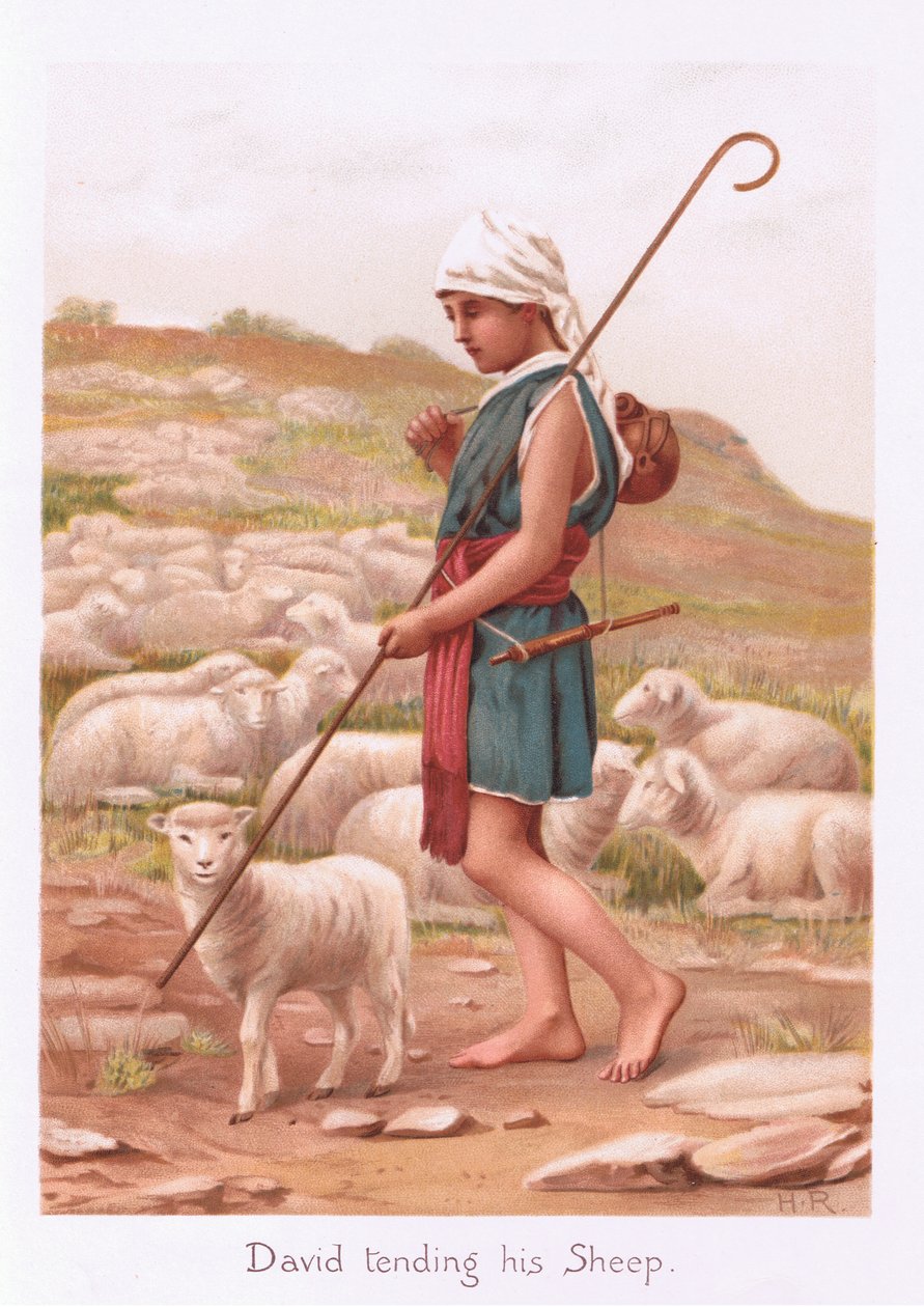 David cuidando de suas ovelhas de Henry Ryland