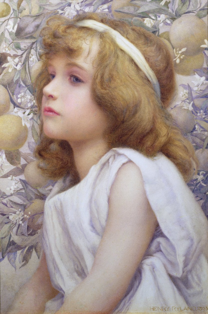 Menina com flor de maçã, 1893 de Henry Ryland