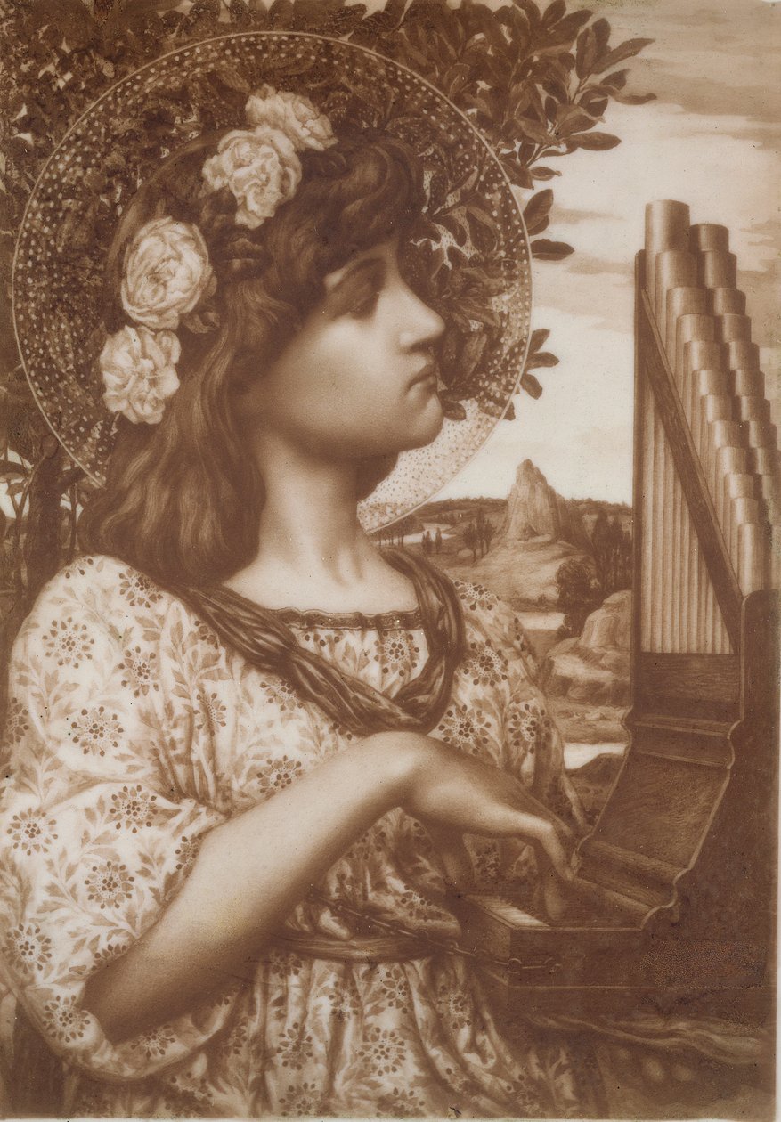 Santa Cecília, c.1885 (óleo em vidro opalino) de Henry Ryland