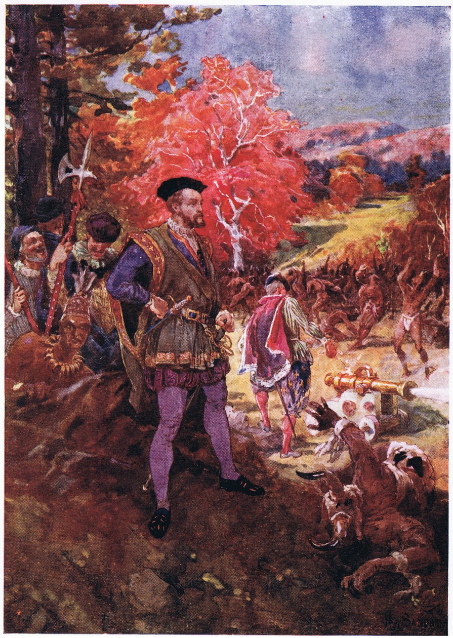 Jacques Cartier e os redskins, c.1920 de Henry Sandham