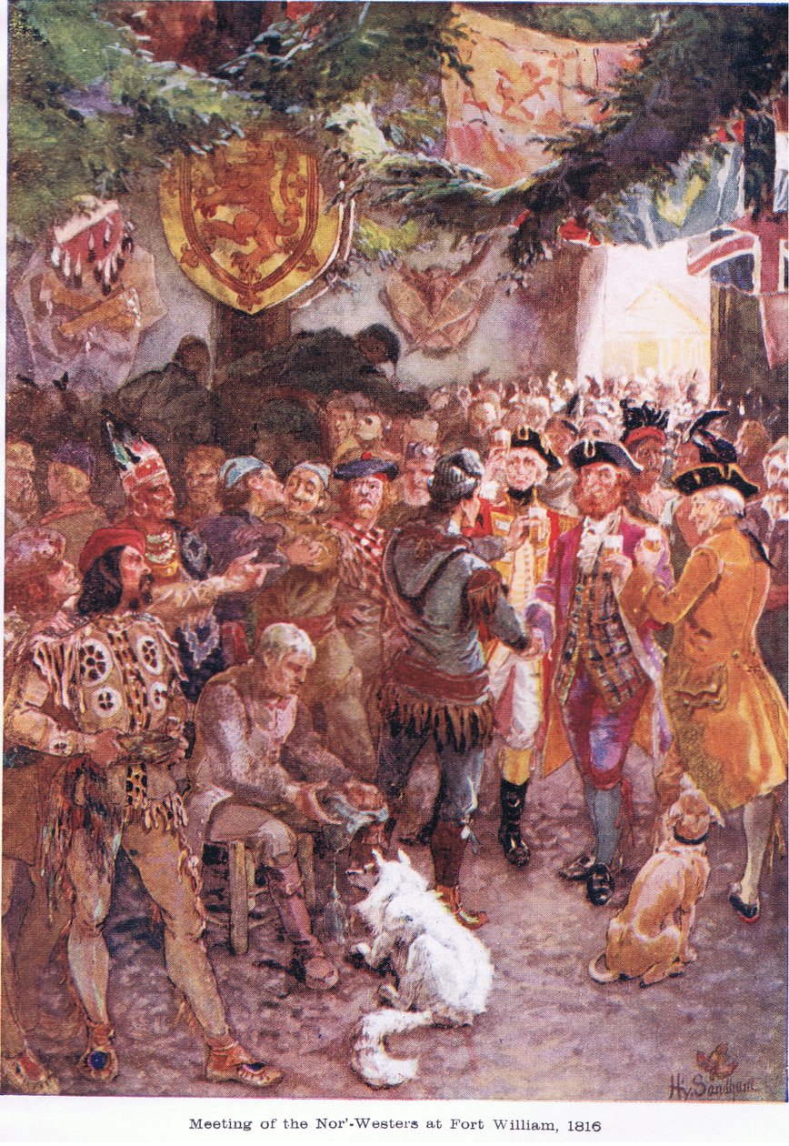 Encontro dos NorWesters em Fort William, 1816, c.1920 de Henry Sandham