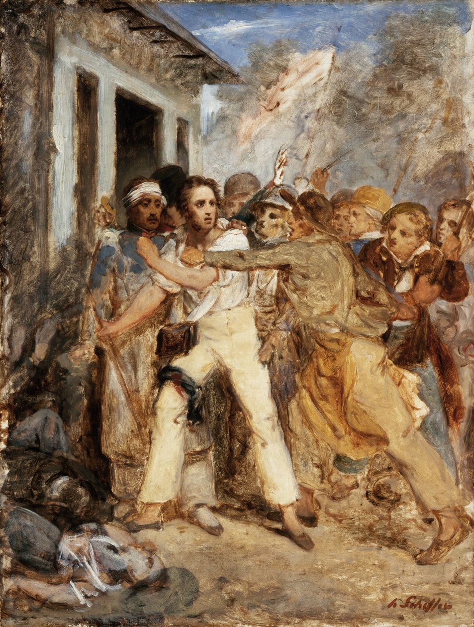 Estudo para uma cena de batalha: Um homem sendo preso, c.1830 de Henry Scheffer