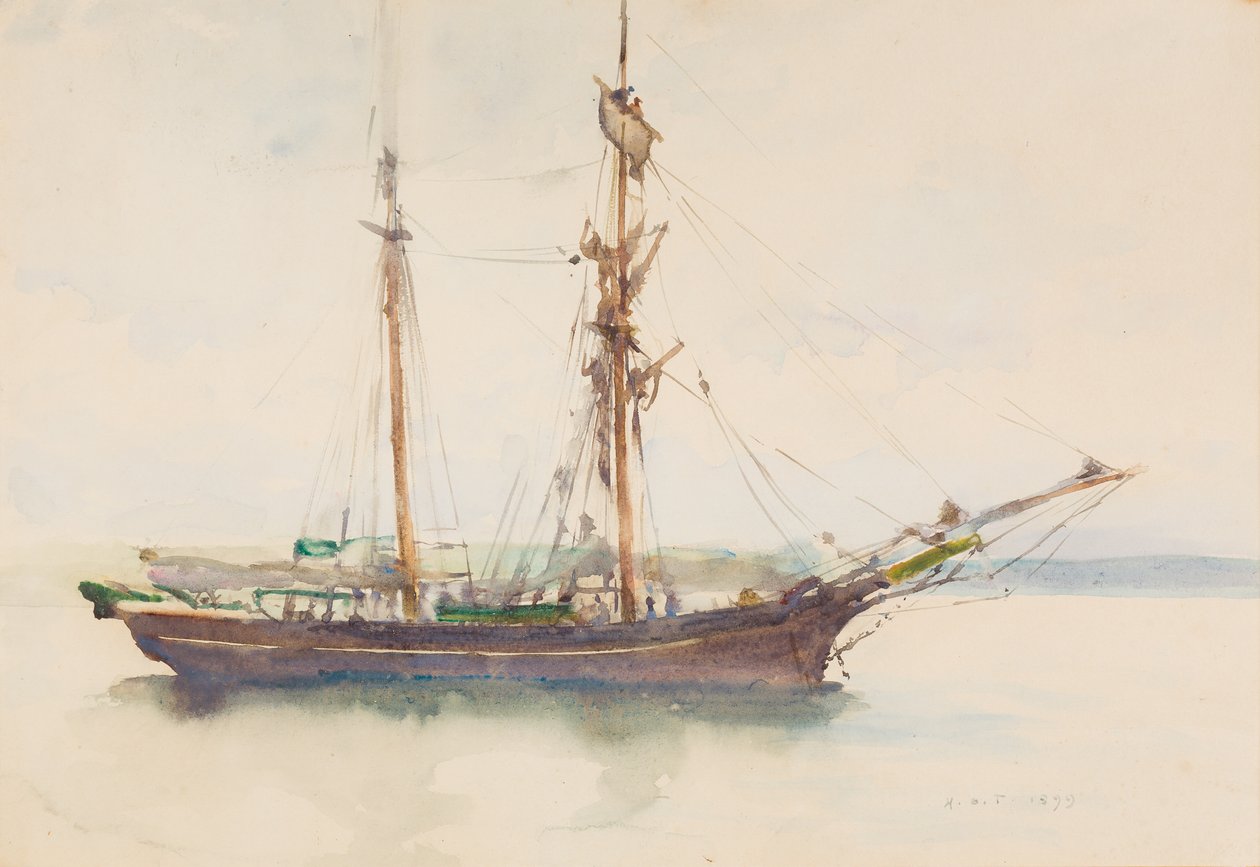 Barque com velas caídas (wc no papel) de Henry Scott Tuke