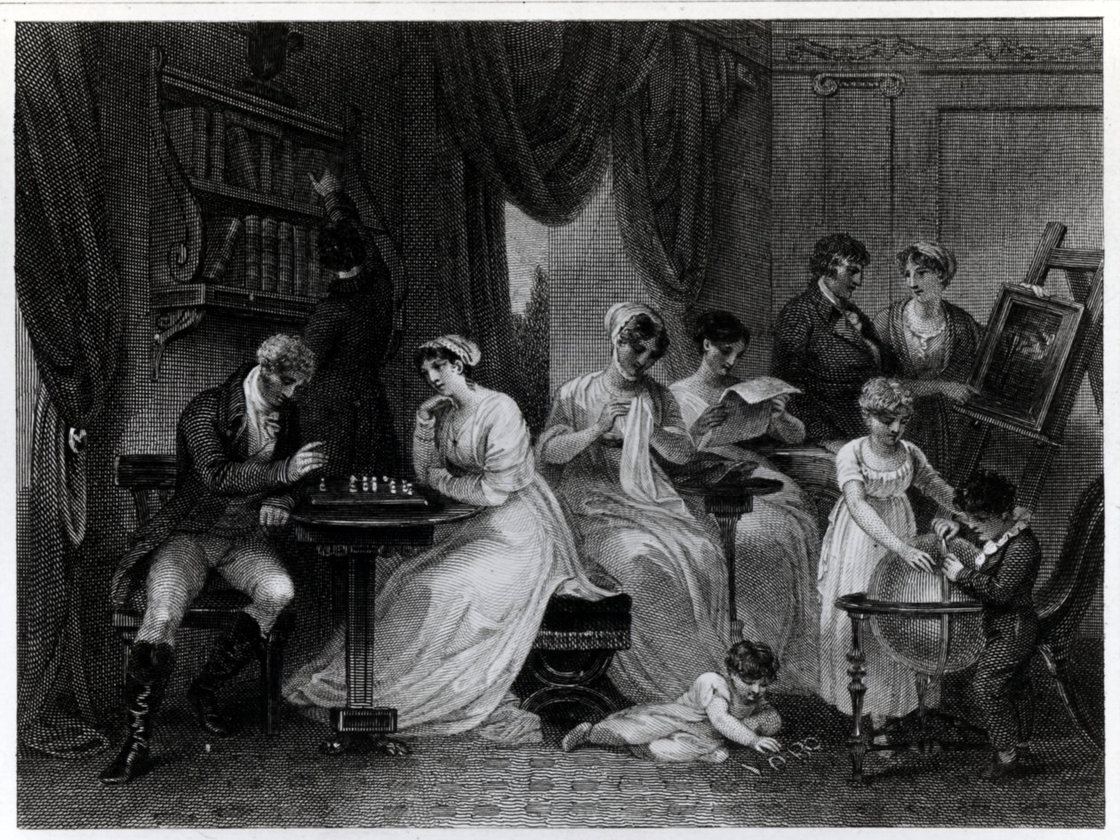 Cena de sala de desenho, de &39;O dia social&39; por Peter Coxe, gravado por Anker Smith (1759-1819), publicado em 1822 de Henry Singleton
