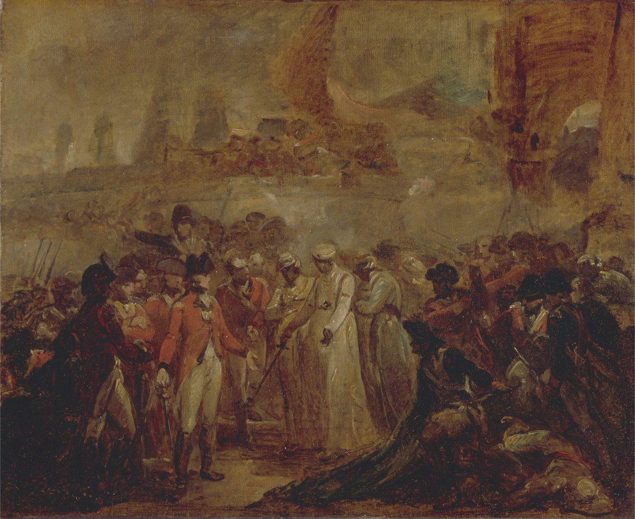 A rendição dos dois filhos de Tipu Sahib, Sultão de Mysore, a Sir David Baird de Henry Singleton