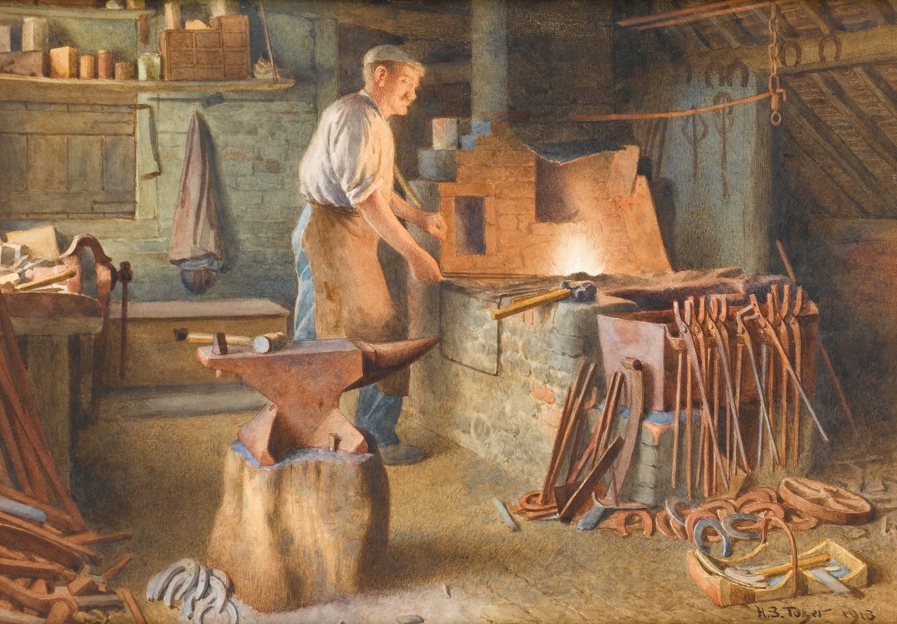 The Village Blacksmith, 1918 (wc no papel) de Henry Spernon Tozer