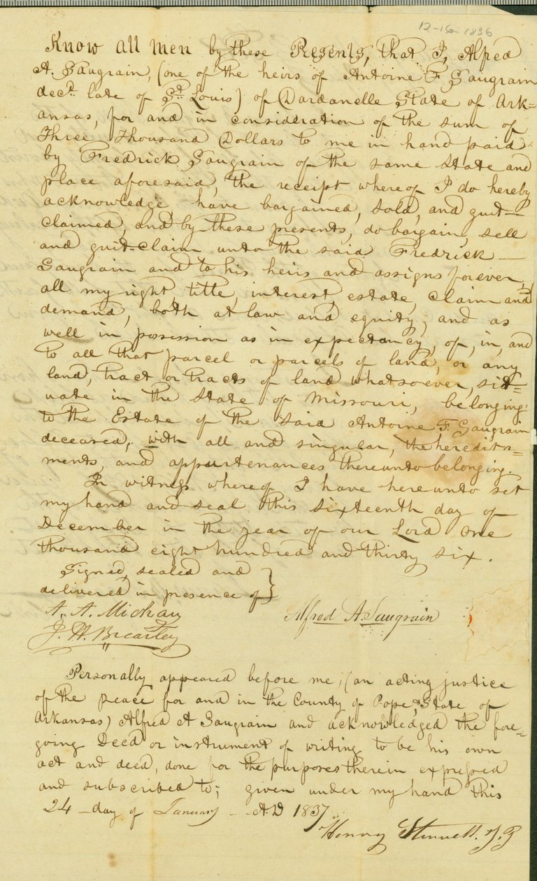 Alfred vendeu a terra para seu irmão Frederick por US $ 3.000 de Henry Stinwell