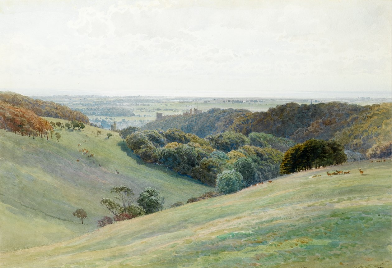 Castelo de Arundel do Deer Park, Sussex, 1884 (wc no papel) de Henry Sutton Palmer