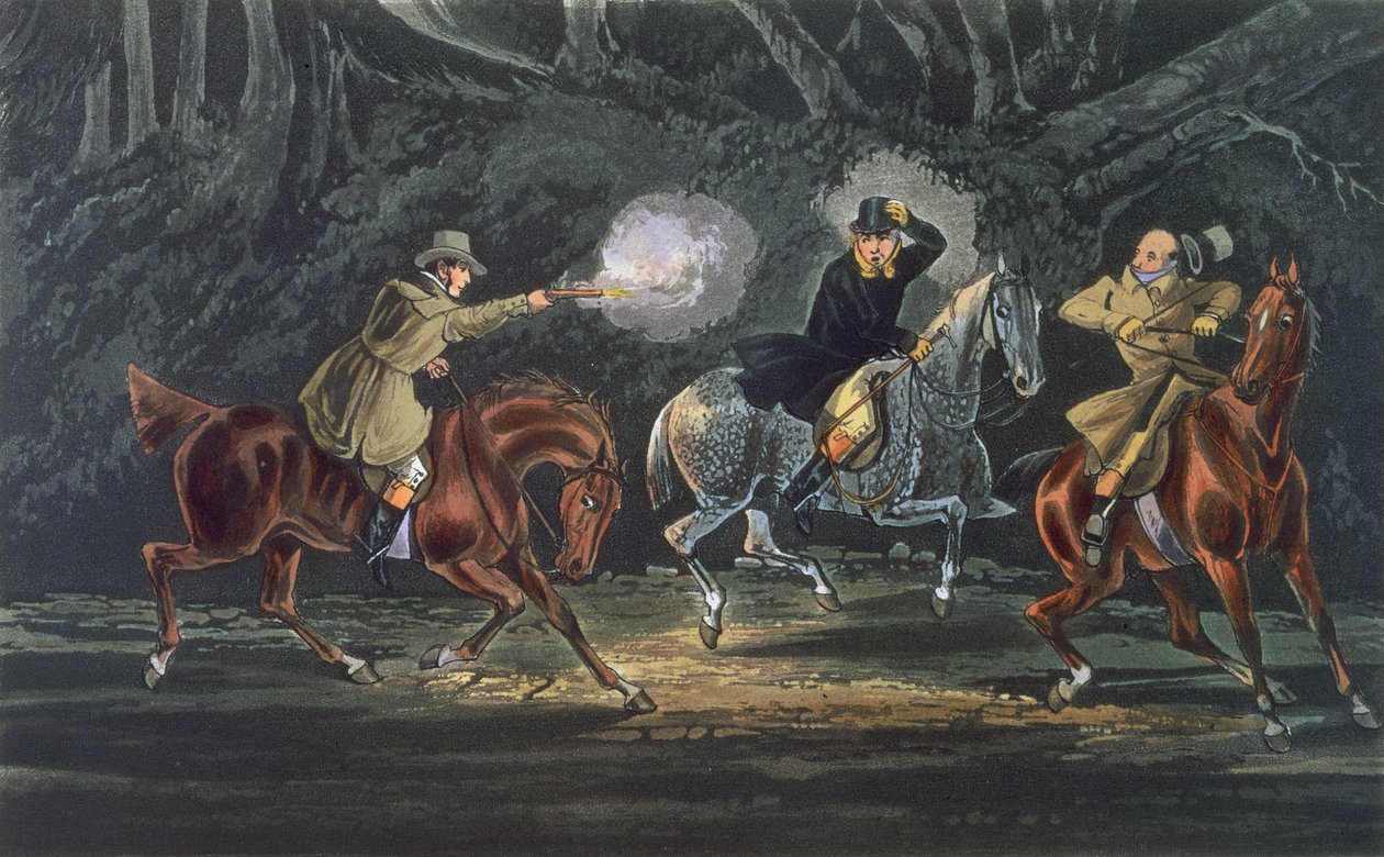 Ficar e entregar, aquatinted por E. Duncan, pub. 1851 por R. Ackermann (aquatint) de Henry Thomas Alken