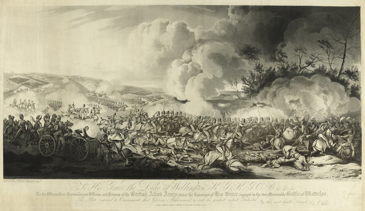 A Batalha de Waterloo, 1815, 1816 (aquatinta) de Henry Thomas Alken