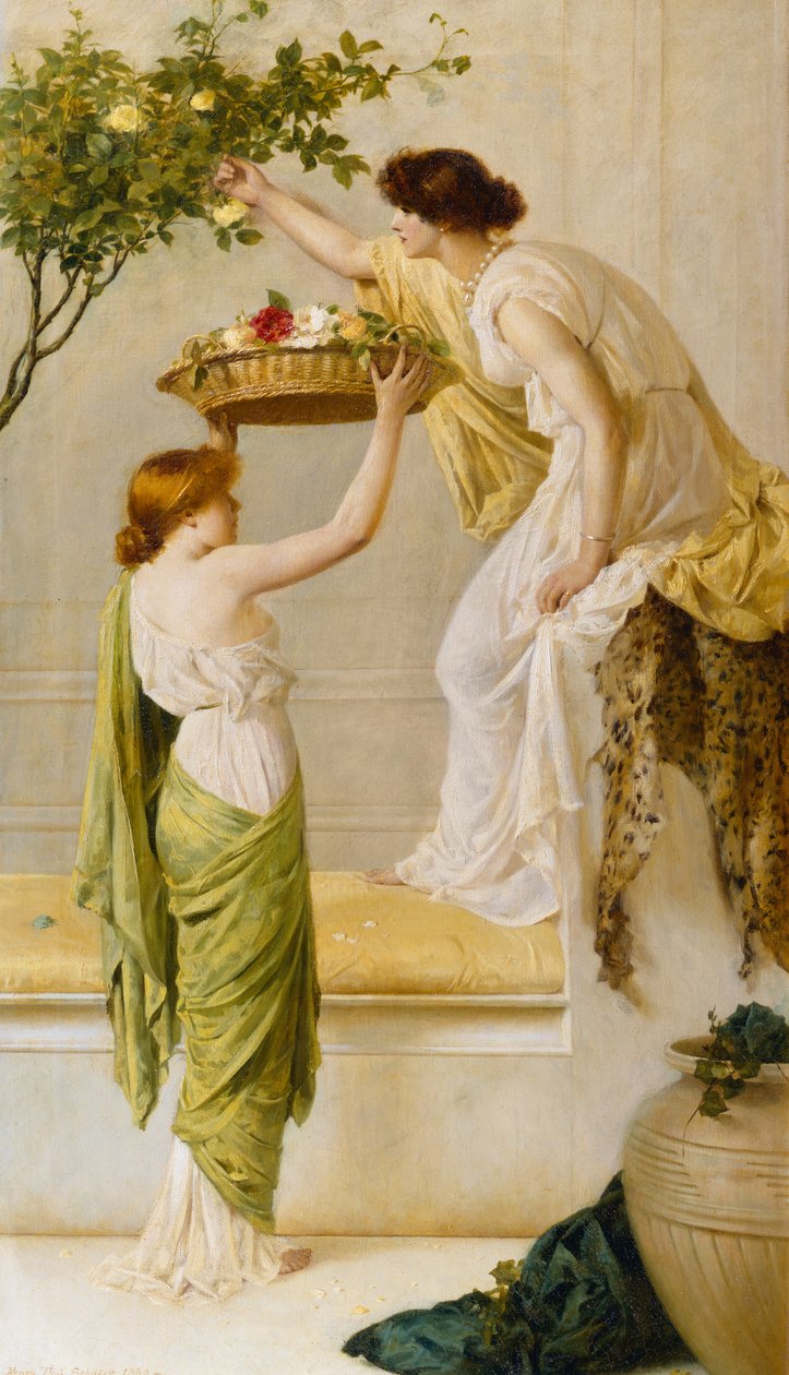Uma Cesta de Rosas, Meninas Gregas, c.1890 de Henry Thomas Schaefer