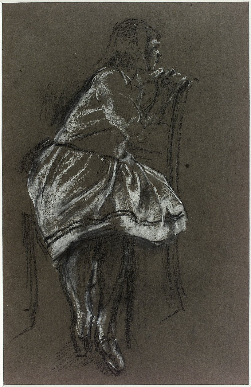 Menina sentada em uma cadeira (giz no papel) de Henry Tonks