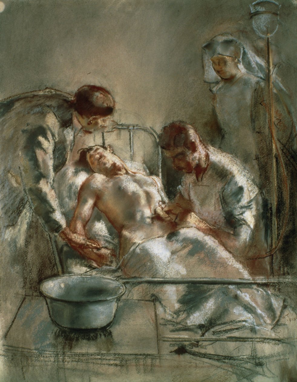 Infusão salina - Um incidente no Hospital da Cruz Vermelha Britânica, Arc-en-Barrois, 1915 de Henry Tonks