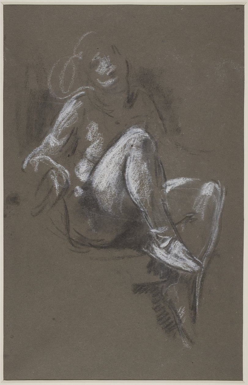 Menina nua sentada usando sapatos de balé (giz no papel) de Henry Tonks