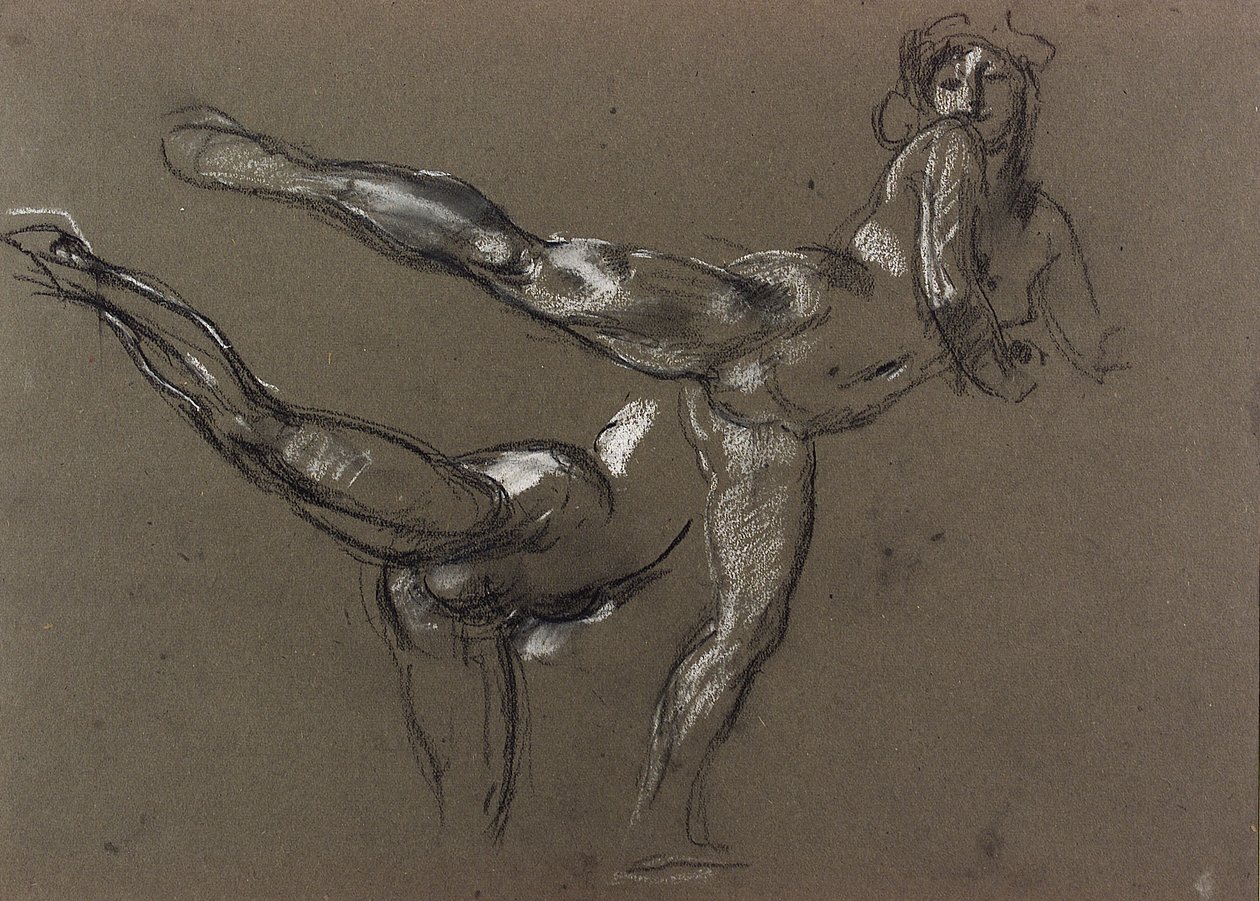 Dois estudos de nu feminino (giz sobre papel) de Henry Tonks